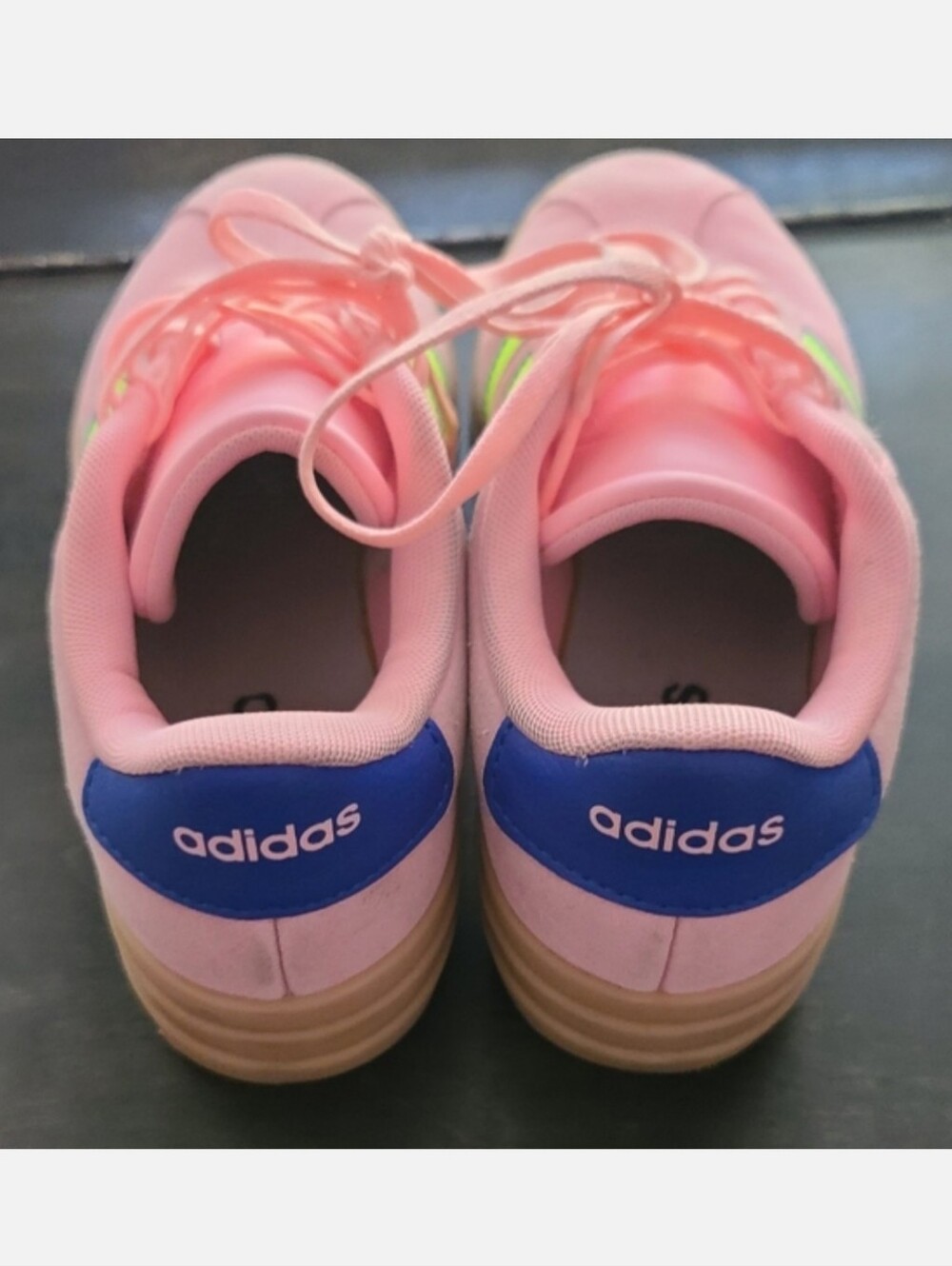 Adidas Pink Suede Platform Sneakers with Neon Stripes - Picture 2 of 4